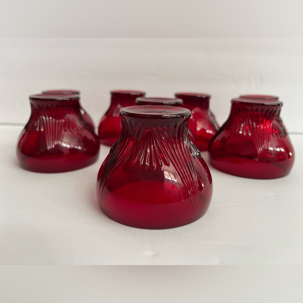 LEHMAN BROS. ROYAL RUBY RED PUNCH BOWL WITH 8 CUPS ~ MID CENTURY - Picture 9 of 10
